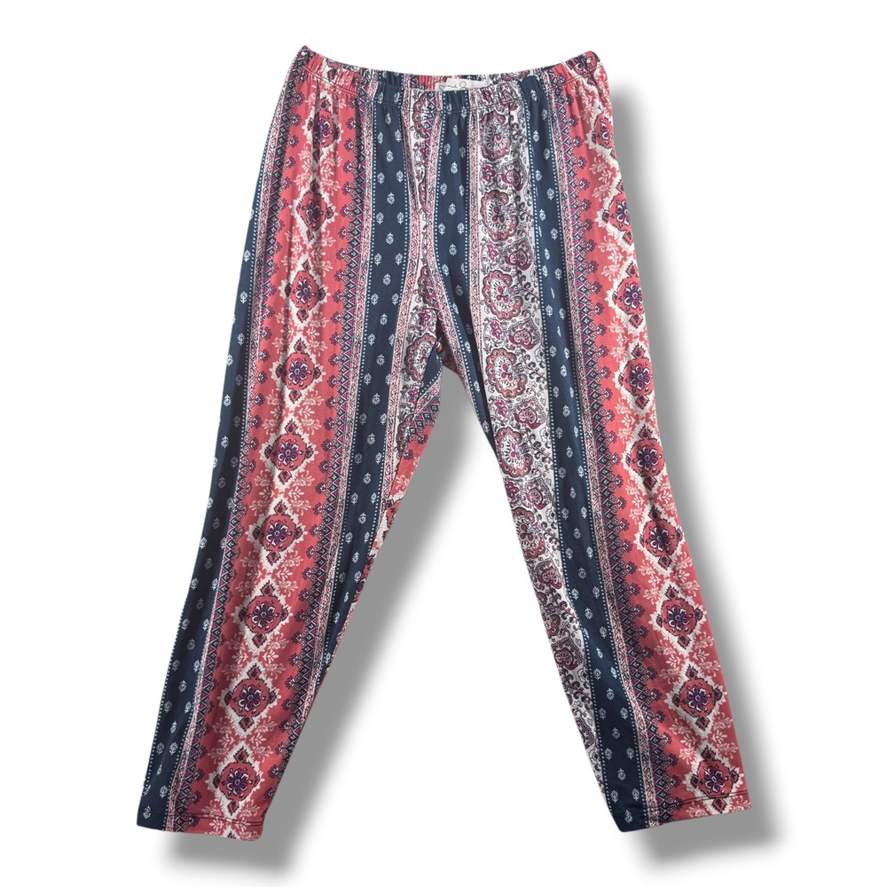 French Laundry Boho Paisley Lounge Pants Multicolor 1X Stretch Elastic Waist
